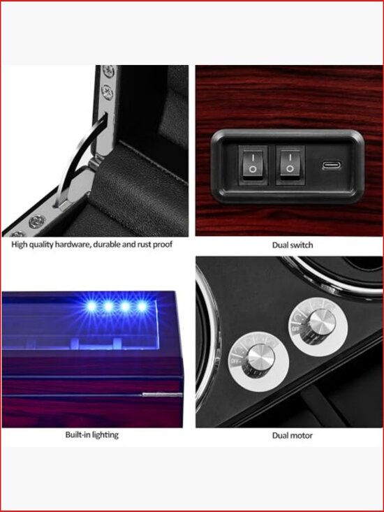 4+6 Watch Winder with Super Quiet Motor, Piano Paint Finish, LED Backlight, 4 main image 5